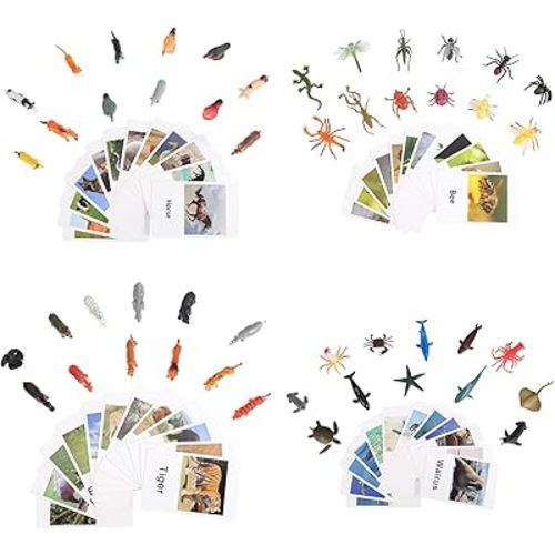 Yikko Montessori Animal Match Cards 48pcs - Insects and Animals Figurines and Cards, Montessori Materials Preschool Infant Toddlers Sorting Toys, Gift for 3 Years + Kids