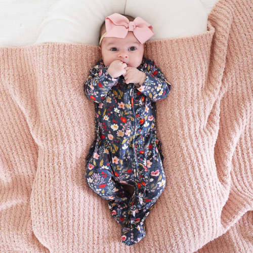 Midnight Meadow Ruffle Zipper Footie