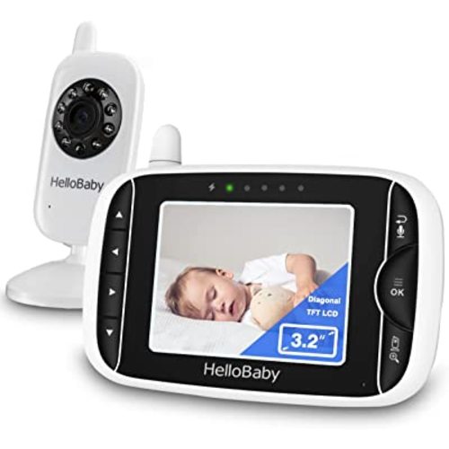 HelloBaby Video Baby Monitor with Camera and Audio - 3.2Inch Baby Camera Monitor LCD Display, Baby Monitor No WiFi, Two-Way Audio, VOX Mode, Infrared Night Vision, Temperature Monitoring, Lullaby