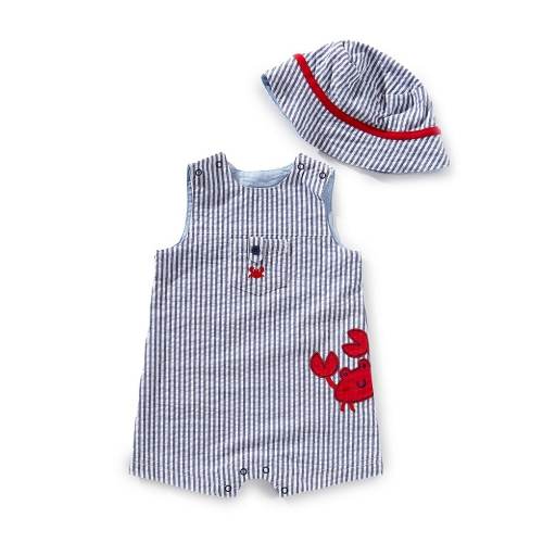 Little Me Baby Boys 3-12 Months Sleeveless Striped/Wraparound-Crab-Motif Shortall