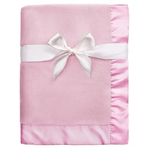 Pro Goleem Fleece Baby Blanket with 2 Inch Satin Trim Soft Plush Blanket for Girls Pink 30x40 Inch