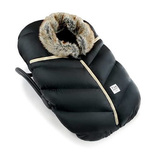 7AM Enfant Car Seat Cover - Cocoon Winter Car Seat Cover for Baby Boy & Girl, Breathable Baby Carseat Covers to Protect from Cold Weather, Universal Fit for Infant Car Seat, Center Zipper | (0-12M) - Black Faux Fur