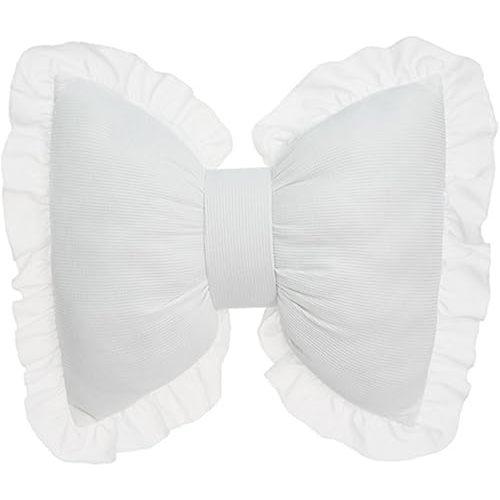 Bow Pillow for Couch, White Bow Pillow Throw Pillow Ruffle Lace Bow Pillows Decorative, Cute Bow Shaped Pillows for Sofa Couch Bed Living Room Bedroom White