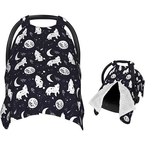 Wolf Star and Moon Baby Car Seat Canopy Nursing Cover for Newborn Car Seat Breastfeeding Covers Blanket Newborn Shower Gift