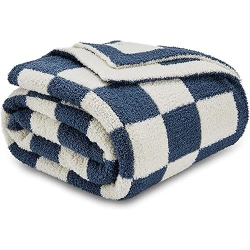 CozeCube Checkered Blanket, Ultra Soft Cozy Blue Checkered Throw Blanket, Warm Fluffy Checkerboard Throw Blanket, Blue and White Checkered Blanket for Couch Bed Sofa,50x60 Inches