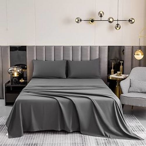 Bedlifes King Sheet Set- Ultra Soft Sheets-Luxury-Breathable-16 Deep Pocket- 1800 Thread Count Percale Egyptian Microfiber Bed Sheets Wrinkle, Fade and Stain Resistant King Size Dark Grey 4 Pieces