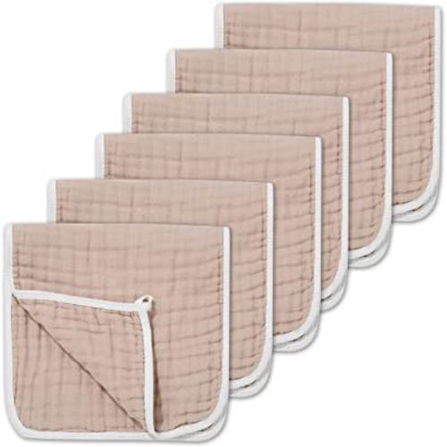 CottCare Muslin Burp Cloths for Baby 100% Cotton Large 20''X10'' 6 Layers Thicken Super Soft and Absorbent (6 Pack,Brown)