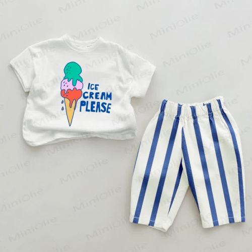 ICE CREAM PLEASE Baby Blue Vertical Striped 2-piece Set