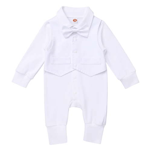 Ibtom Castle Baby Boy Baptism Outfit Christening Outfits Formal Suit Onesie Jumpsuit Overall Romper & Vest & Bowtie Wedding Tuxedo Gentleman Birthday Clothes Set 0-3 Months White