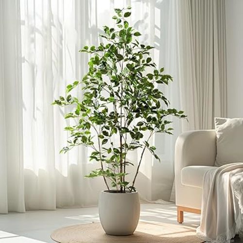 5FT Fake Ficus Tree Faux Tree Potted Plant Lifelike Floor Plant Fake Tree Artificial Tree Indoor for Home Decor Indoor,Living Room Corner Decor