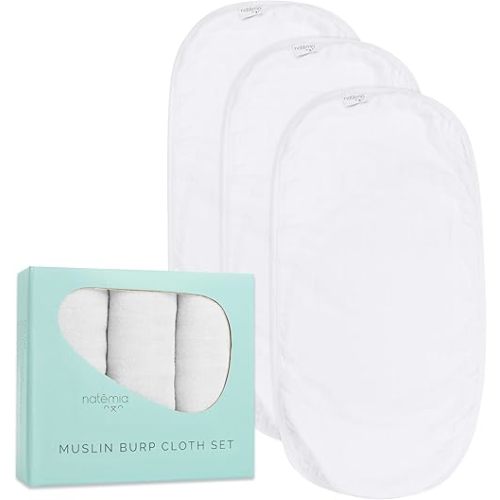Natemia Muslin Burp Cloths for Baby Boys and Girls - Super Absorbent Baby Burp Cloths, Viscose Derived from Bamboo Cotton Baby Washcloths, 3-Pack Neutral Burp Cloths for Newborn, 21" x 11"