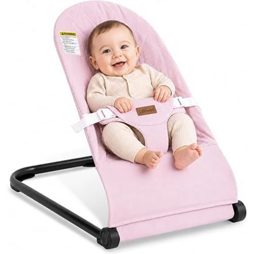 Baby Bouncer,Baby Bouncer Seat,Portable Infant Bouncer with 3-Point Safety Harness,Ergonomic Bouncy seat, Bouncer for Babies 0-6 Months up to 20lbs (Pink)