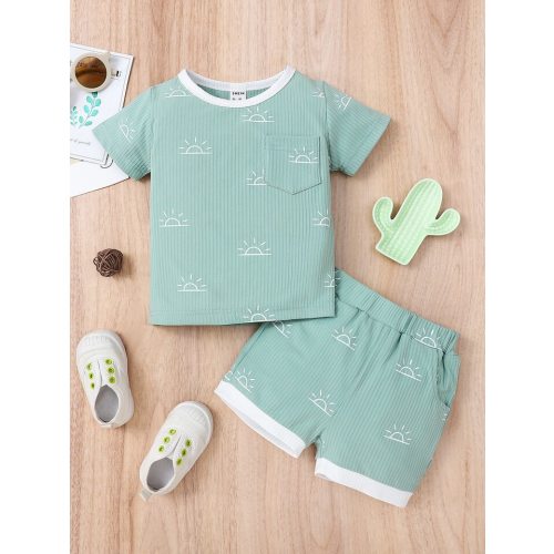 Baby Boy Sun Print Patched Pocket Tee & Shorts