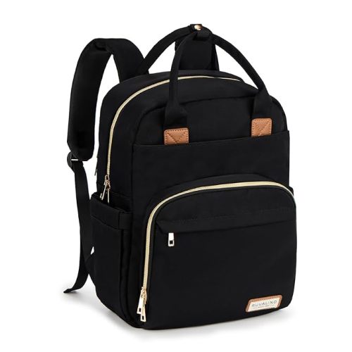 RUVALINO Diaper Bag Backpack, Multifunction Travel Pack Maternity Baby Changing Bags, Large Capacity, Waterproof, Deep Black