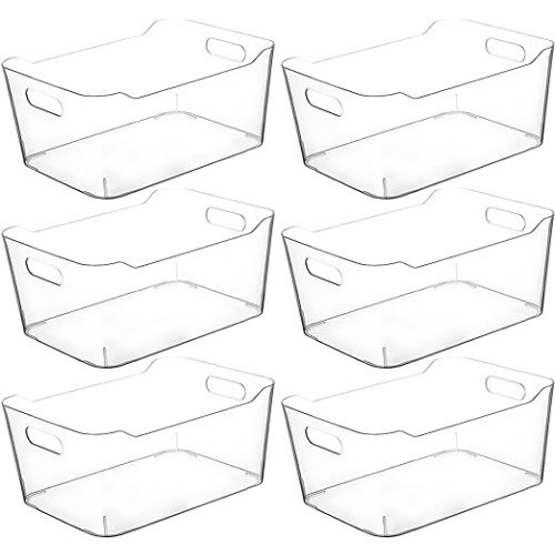 Clear Plastic Storage Bins, Perfect for Kitchen Organization or Pantry Organization and Storage, Medium Fridge Organizer Plastic Bins, Pantry Organization and Storage Bins, Cabinet Organizers - 6