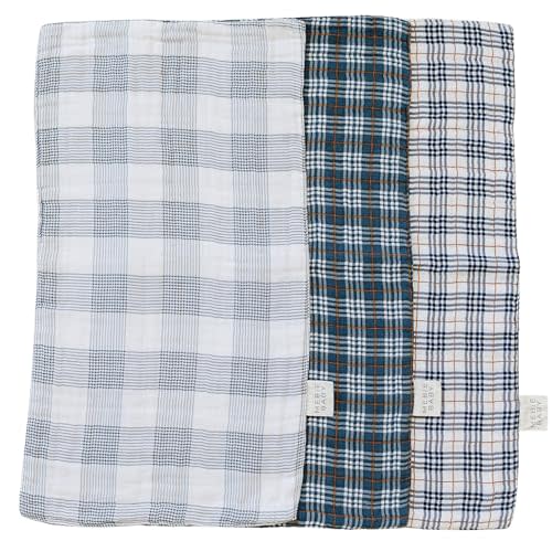 Mebie Baby Burp Cloths, Plaid, Muslin Burp Cloth Set for Spit Up, Drool, and More, Boho Burp Cloths for Baby Boy and Girl, Baby Must Haves for Registry Lists and Gifts for Newborns