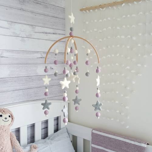 Lavender & Dove Grey Baby Mobile, Crib Mobile, Nursery Mobile, Newborn Gift, Expecting Mom Gift, Nursery Decor, Baby Girl Nursery