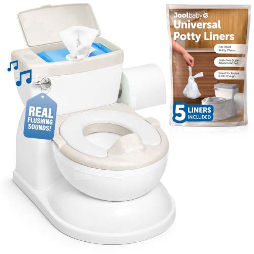 Jool Baby Real Feel PLUS 2-in-1 Potty with Flushing Sounds - Wipes Storage, Disposable Liners Included