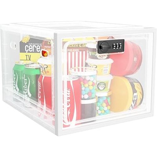 iBune Large Medication Lock Box, Lockable Storage Box for Fridge Snack Food, Medicine Lock Box with Code, Combination Lock Boxes for Phone Personal Items, White