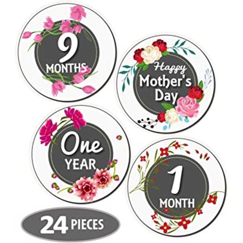 Mesmerico 24 Baby Monthly Holiday Floral Stickers - Baby Girl First Year Month Age Growth Milestones - Month Stickers for Baby - Onesie Belly Stickers - Unique Baby Shower Newborn Gifts
