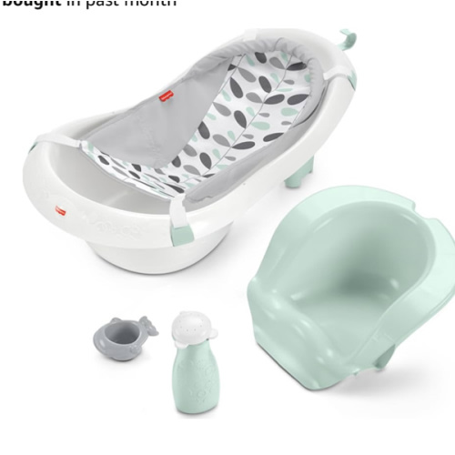 Fisher-Price Baby to Toddler Bath 4-in-1 Sling ‘n Seat Tub with Removable Infant Support and 2 Toys, Climbing Leaves