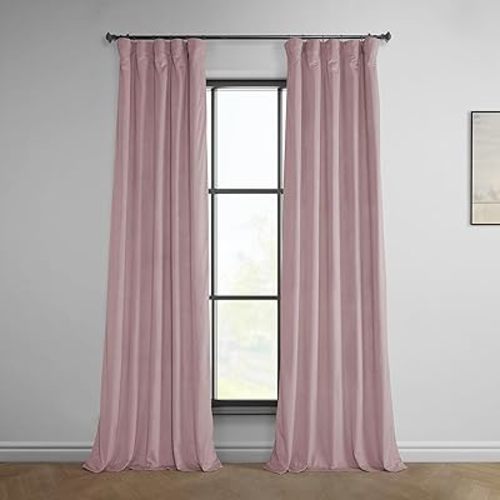 HPD Half Price Drapes Heritage Plush Velvet Curtains 96 Inches Long Room Darkening Curtains for Bedroom & Living Room 50W x 96L, (1 Panel), Ballet Pink
