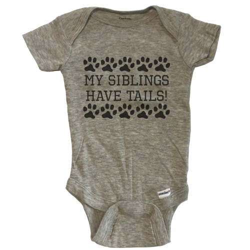 My Siblings Have Tails Cute Baby Bodysuit - Grey