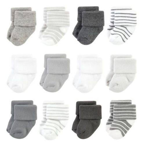 Hudson Baby Infant Boy Cotton Rich Newborn and Terry Socks, Gray Stripe 12 Pack, Size: 0-6 months