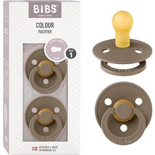 BIBS Pacifiers | Natural Rubber Baby Pacifier | Set of 2 BPA-Free Soothers | Made in Denmark | Dark Oak | Size 0-6 Months
