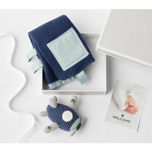 Airplane Rattle And Sensory Blanket Gift Set