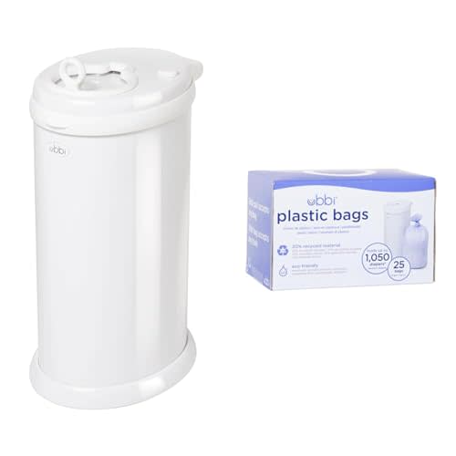 Ubbi Steel Odor Locking & Disposable Diaper Pail Plastic Bags, Single Pack, 25 Count, 13-Gallon Bags