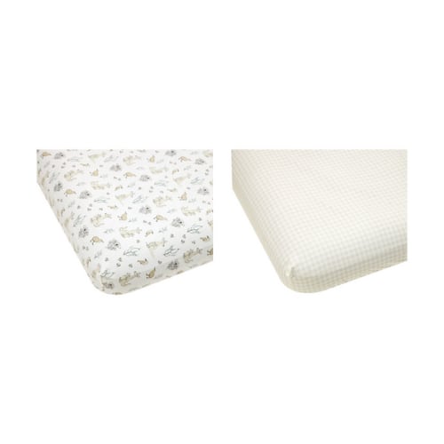 2 Pack Organic Cotton Fitted Cot Sheets, Australiana and Gingham - Anko
