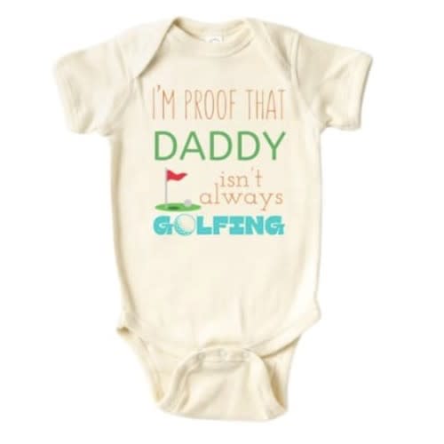 Cute Baby Bodysuit I'm Proof That Daddy Isn't Always Golfing Shirt Premium Custom Baby Clothes Unisex Newborn Outfit (Short Sleeve Natural, 3-6m)