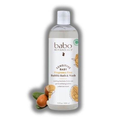 Babo Botanicals Sensitive Baby Bubble Bath & Wash Fragance Free | nourishing shea butter and coconut oil (15 oz)