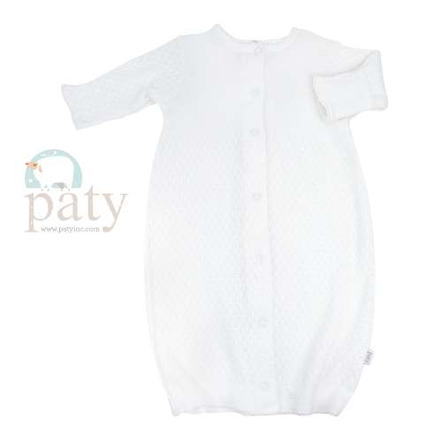 Paty Knit White LS Full Snap Gown #172LS