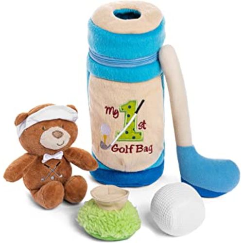 Baby Golf Bag, includes Teddy Bear, Blue Bag Embroidered with 'My 1st Golf Bag', Lightweight, Perfect Size for Small Hands, Unique, Safe for Your Golf Baby