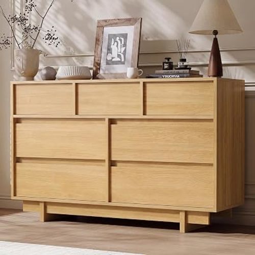CHUWELL Oak 7 Drawer Dresser for Bedroom, 51.1" Wide Chest of Drawers