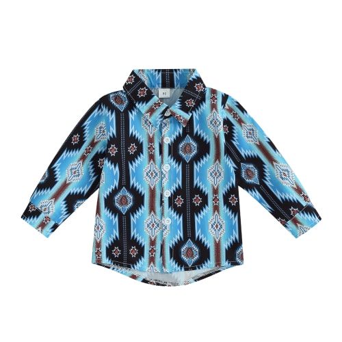 Okbabeha Toddler Baby Western Clothes Boy Long Sleeve Button Down Shirt Cow Print Blouse Tops Boys Fall Outfits