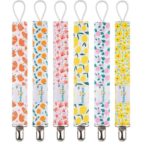 Babygoal Girl Pacifier Clips, 6 Pack Pacifier Holder for Boys and Girls Fits Most Pacifier Styles & Baby Teething Toys and Baby Gift 6MP05