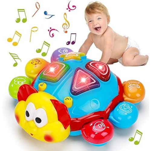 Baby Crawling Toy 6 to 12 Months Spanish English Bilingual Learning Toy for Infants 0-3-6 7 8 9 10 12-18 Month Educational Musical Light Up Toy 1 Year Old Boy Girl Easter Treat Gift Toddler Tummy Time