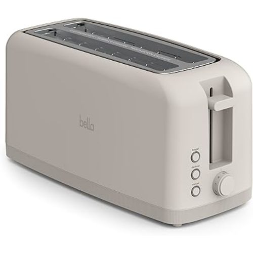 bella 4 Slice Slim Toaster, Fits-anywhere™ Kitchenware, 6 Setting Shade Control with Reheat & Cancel Buttons, Fits Sourdough, 10” Long Slot, Anti Jam & Auto Shutoff, 900 Watt, Oatmilk