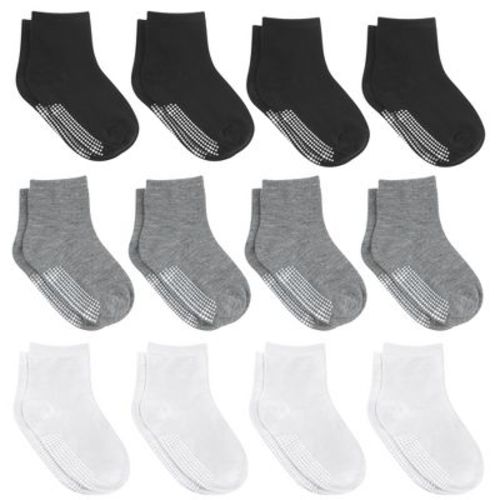 Debra Weitzner Toddler Non-Slip Socks with Grips for Boys & Girls – 12 Pairs 6M-12M Black/White/Gray