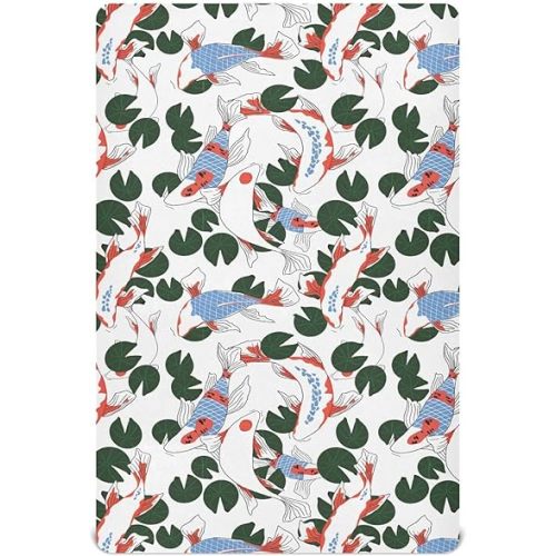 Japanese Koi Fish Crib Sheets for Boys Girls - Portable Microfiber Fitted Crib Sheet for Playard and Mini Crib Mattress, Soft & Breathable, 27x39 Inch