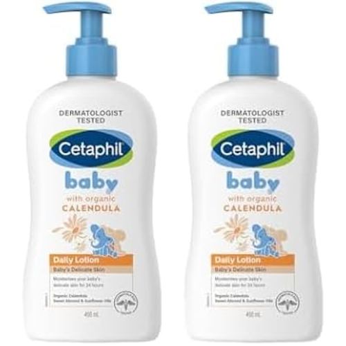 Cetaphil Baby Daily Lotion with Organic Calendula |Vitamin E | Sweet Almond & Sunflower Oils |13.5 Fl. Oz (Pack of 2)