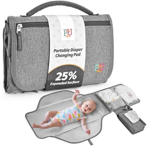 PZU Portable Diaper Changing Pad - Changing Pad Portable with Wipes Pocket, Waterproof Diaper Changing Mat, Portable Changing Pad for Baby, Newborn Gift(Grey)