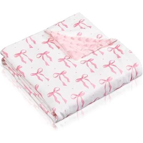 Lounsweer Pink Bow Baby Blanket for Kids Clouds Farmhouse Toddler Soft Blanket with Double Layer Dotted Backing for Nursery Newborn Baby Crib, 30"x40"