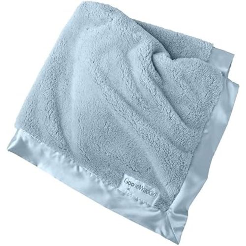 GooseWaddle Luxury Silky Smooth, Satin Trimmed Baby Blanket, 100% Polyester Machine Washable Blankie, Soothing Nursery or Crib Bedding for Boy (29x35 Inches) Blue