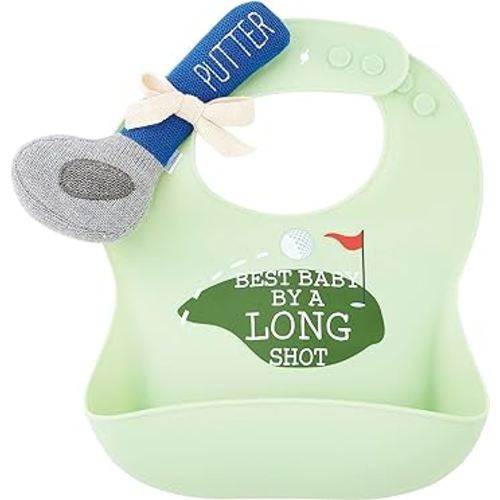 Mud Pie Silicone Baby Golf Bib Set with Golf Putter Rattle
