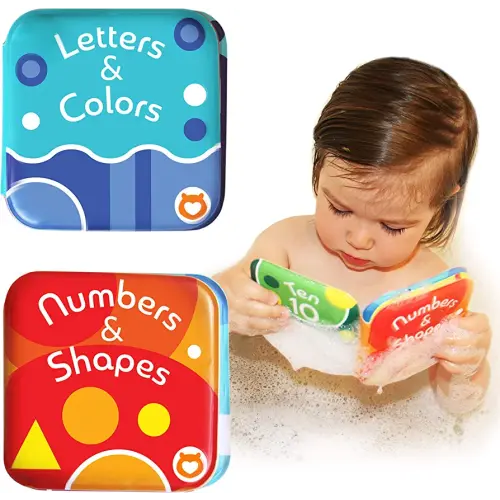 Floating Baby Bath Books - Bath Books for Babies, Infants - Waterproof, Mold-Free Bath Toys for Learning & Early Education (Set of 2 - Alphabet & Numbers Books)