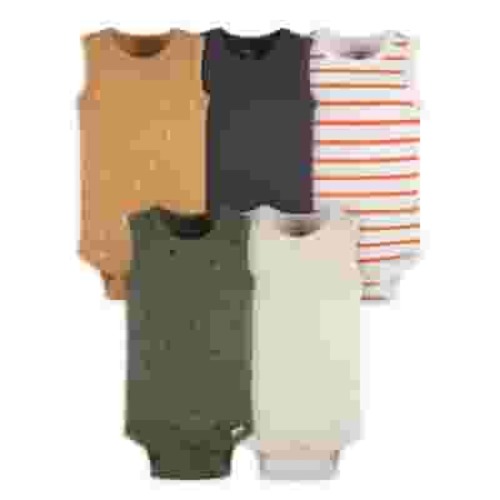 Gerber Baby Boys or Girls Casual Sleeveless Bodysuits, 5-Pack, Sizes 0/3 Months- 24 Months